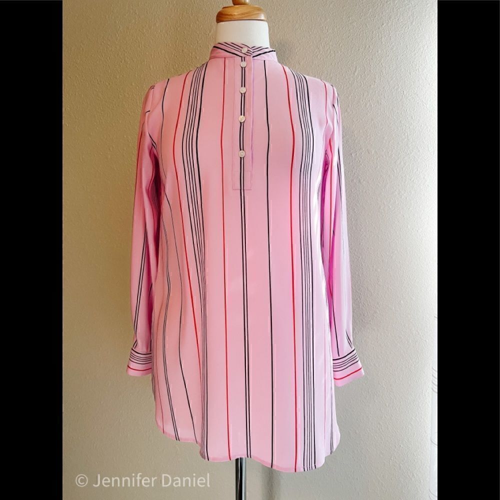 Ann Taylor mandarin collar Henley striped tunic